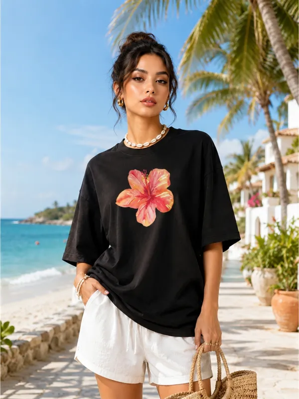 Blacksmith_Black_Capri_Hibiscus_Oversized_Rich_Cotton_Graphic_Print_T-Shirt_for_Women_&_Girls