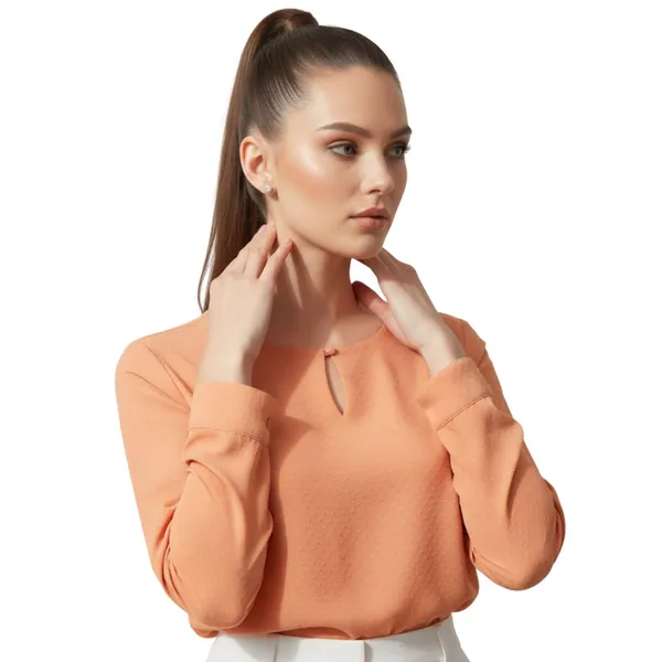 BLACKSMITH_Orange_Keyhole_Neck_Formal_Office_Shirt_for_Women_|_Women_Stylish_Western_Tops