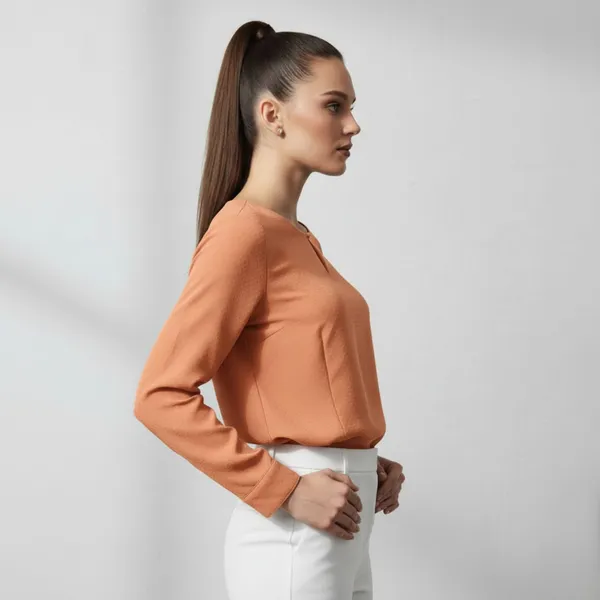 BLACKSMITH_Orange_Keyhole_Neck_Formal_Office_Shirt_for_Women_|_Women_Stylish_Western_Tops