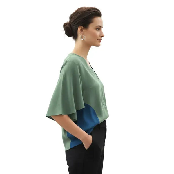 BLACKSMITH_Green_Layered_V-Neck_Dolman_Formal_Office_Shirt_for_Women_|_Women_Stylish_Western_Tops