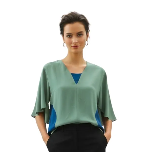 BLACKSMITH_Green_Layered_V-Neck_Dolman_Formal_Office_Shirt_for_Women_|_Women_Stylish_Western_Tops