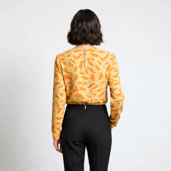 BLACKSMITH_Beige_&_Orange_Ivory_Leaf_Asymmetrical_Formal_Office_Shirt_for_Women_|_Women_Stylish_Western_Tops