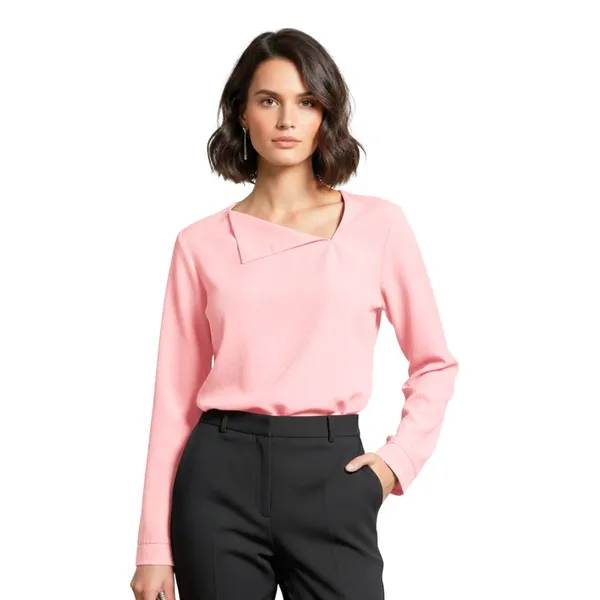 BLACKSMITH_Light_Pink_Asymmetrical_Formal_Office_Shirt_for_Women_|_Women_Stylish_Western_Tops