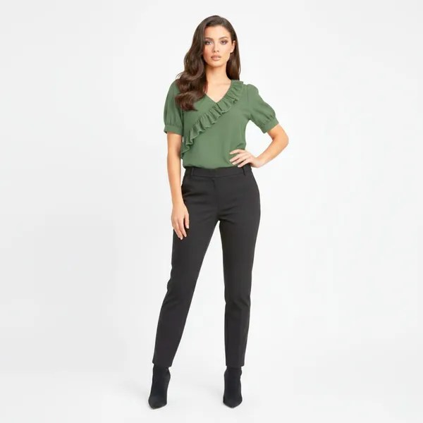 BLACKSMITH_Green_Ruffled_V-_Neck_Formal_Office_Shirt_for_Women_|_Women_Stylish_Western_Tops