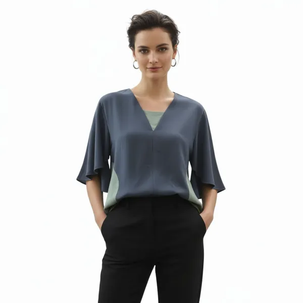 BLACKSMITH_Grey_Layered_V-Neck_Dolman_Formal_Office_Shirt_for_Women_|_Women_Stylish_Western_Tops