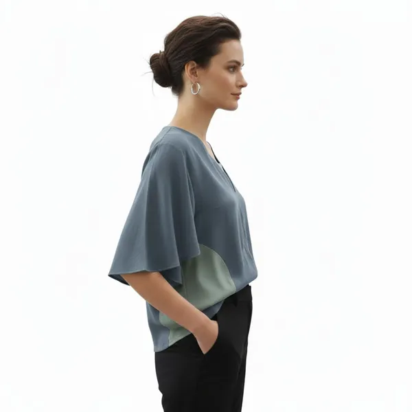 BLACKSMITH_Grey_Layered_V-Neck_Dolman_Formal_Office_Shirt_for_Women_|_Women_Stylish_Western_Tops
