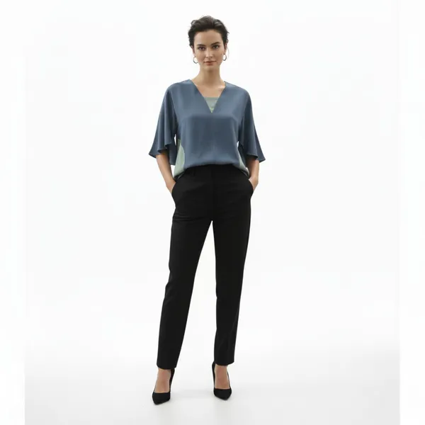 BLACKSMITH_Grey_Layered_V-Neck_Dolman_Formal_Office_Shirt_for_Women_|_Women_Stylish_Western_Tops