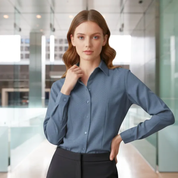 BLACKSMITH_Grey_Textured_Button_Down_Formal_Office_Shirt_for_Women_|_Women_Stylish_Western_Tops