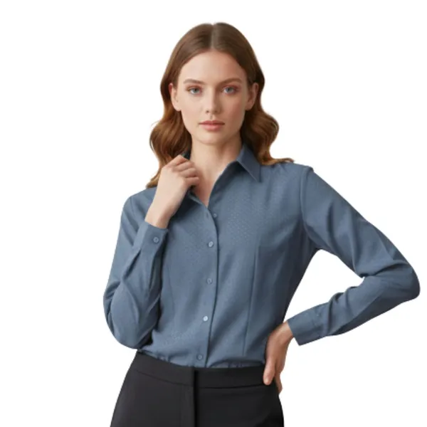 BLACKSMITH_Grey_Textured_Button_Down_Formal_Office_Shirt_for_Women_|_Women_Stylish_Western_Tops