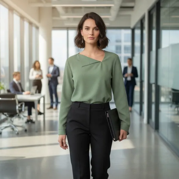 BLACKSMITH_Green_Asymmetrical_Formal_Office_Shirt_for_Women_|_Women_Stylish_Western_Tops