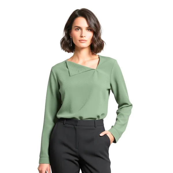 BLACKSMITH_Green_Asymmetrical_Formal_Office_Shirt_for_Women_|_Women_Stylish_Western_Tops