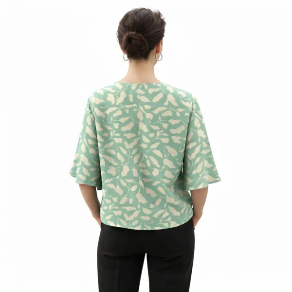 BLACKSMITH_Mint_&_Beige_Ivory_Leaf's_V-Neck_Dolman_Sleeve_Formal_Office_Shirt_for_Women_|_Women_Stylish_Western_Tops