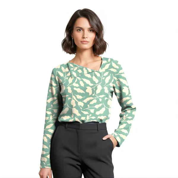 BLACKSMITH_Mint_&_Beige_Ivory_Leaf_Asymmetrical_Formal_Office_Shirt_for_Women_|_Women_Stylish_Western_Tops