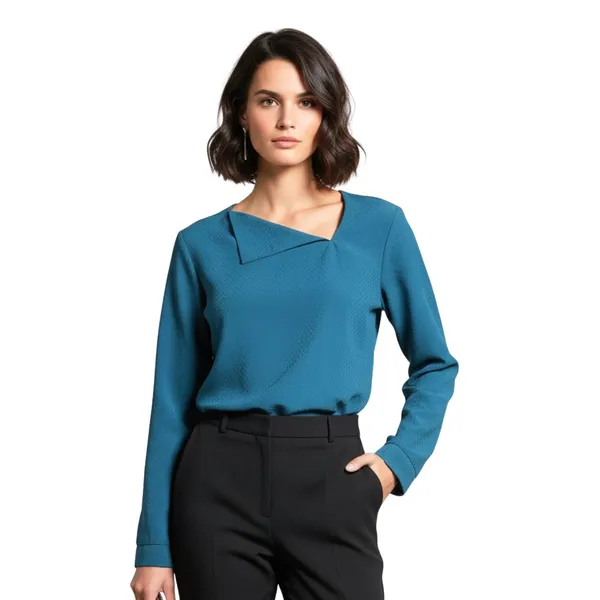 BLACKSMITH_Peacock_Asymmetrical_Formal_Office_Shirt_for_Women_|_Women_Stylish_Western_Tops