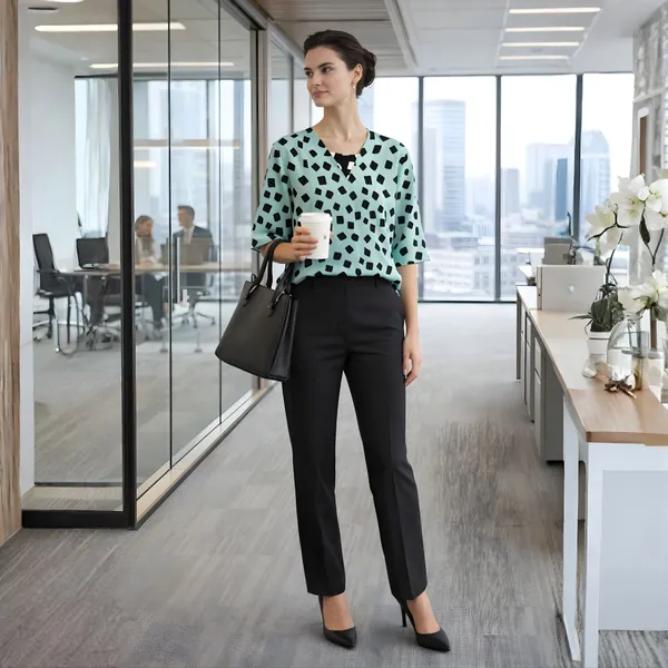 BLACKSMITH_Aqua_&_Black_Cloud_Square_Layered_V-neck_Dolman_Sleeve_Formal_Office_Shirt_for_Women_|_Women_Stylish_Western_Tops