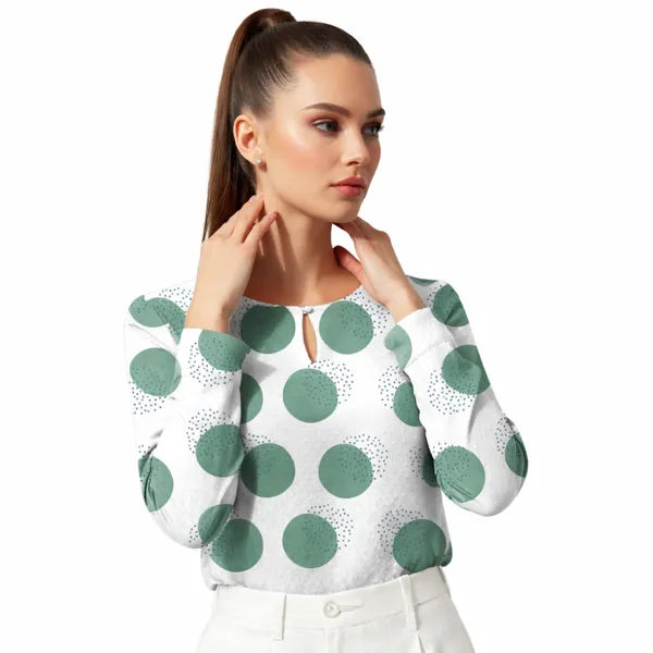 BLACKSMITH_White_&_Green_Lunar_Speckle_Keyhole_Neck_Formal_Office_Shirt_for_Women_|_Women_Stylish_Western_Tops