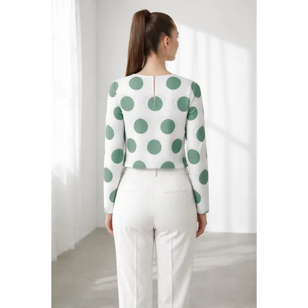 BLACKSMITH_White_&_Green_Lunar_Speckle_Keyhole_Neck_Formal_Office_Shirt_for_Women_|_Women_Stylish_Western_Tops