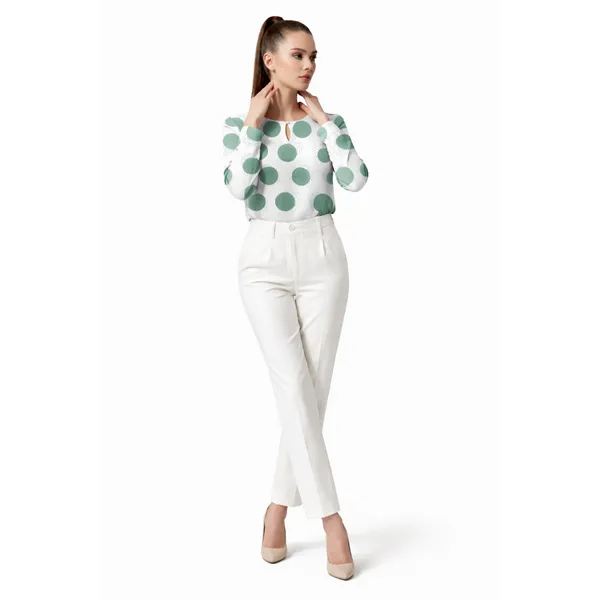 BLACKSMITH_White_&_Green_Lunar_Speckle_Keyhole_Neck_Formal_Office_Shirt_for_Women_|_Women_Stylish_Western_Tops