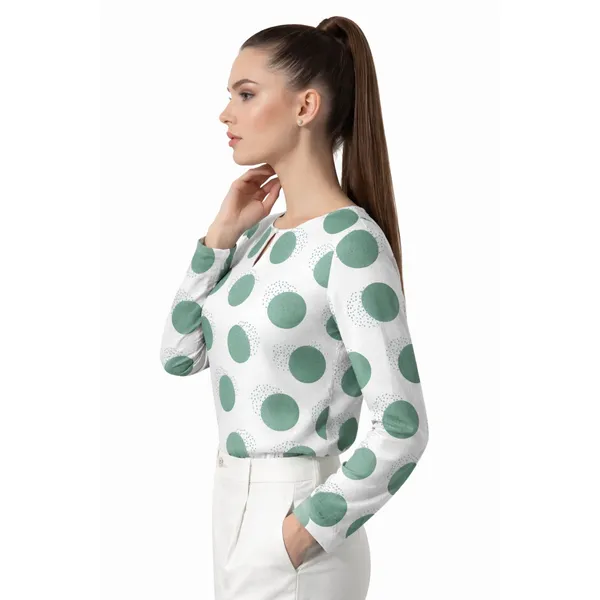 BLACKSMITH_White_&_Green_Lunar_Speckle_Keyhole_Neck_Formal_Office_Shirt_for_Women_|_Women_Stylish_Western_Tops