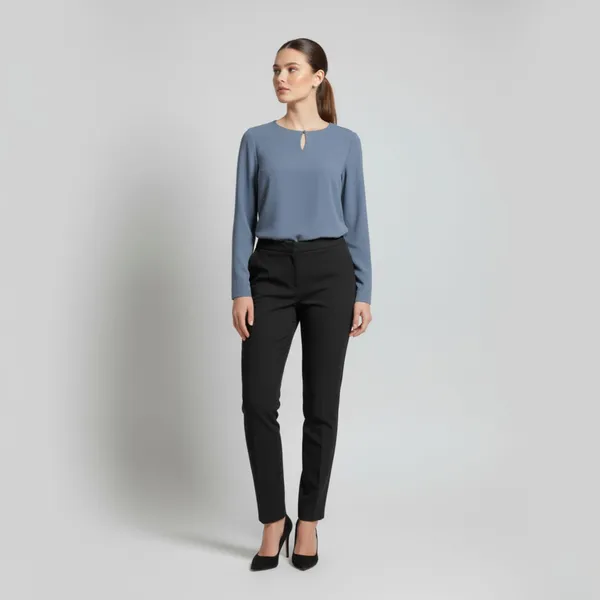 BLACKSMITH_Grey_Keyhole_Neck_Formal_Office_Shirt_for_Women_|_Women_Stylish_Western_Tops