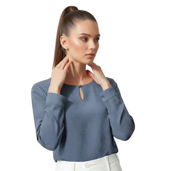 BLACKSMITH_Grey_Keyhole_Neck_Formal_Office_Shirt_for_Women_|_Women_Stylish_Western_Tops