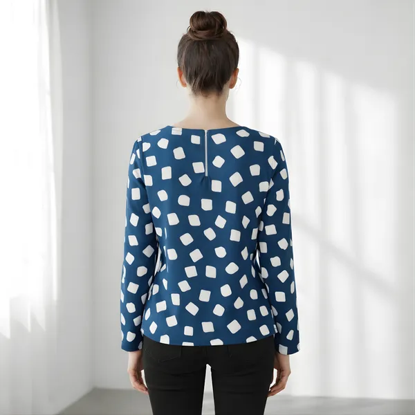 BLACKSMITH_Navy_&_Beige_Cloud_Square_Keyhole_Neck_Full_Sleeve_Formal_Office_Shirt_for_Women_|_Women_Stylish_Western_Tops