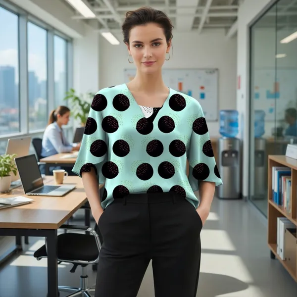 BLACKSMITH_Pale_Aqua_&_Black_Lunar_Speckle_Layerd_V-Neck_Dolman_Formal_Office_Shirt_for_Women_|_Women_Stylish_Western_Tops