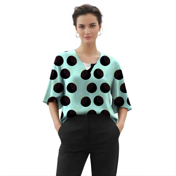 BLACKSMITH_Pale_Aqua_&_Black_Lunar_Speckle_Layerd_V-Neck_Dolman_Formal_Office_Shirt_for_Women_|_Women_Stylish_Western_Tops