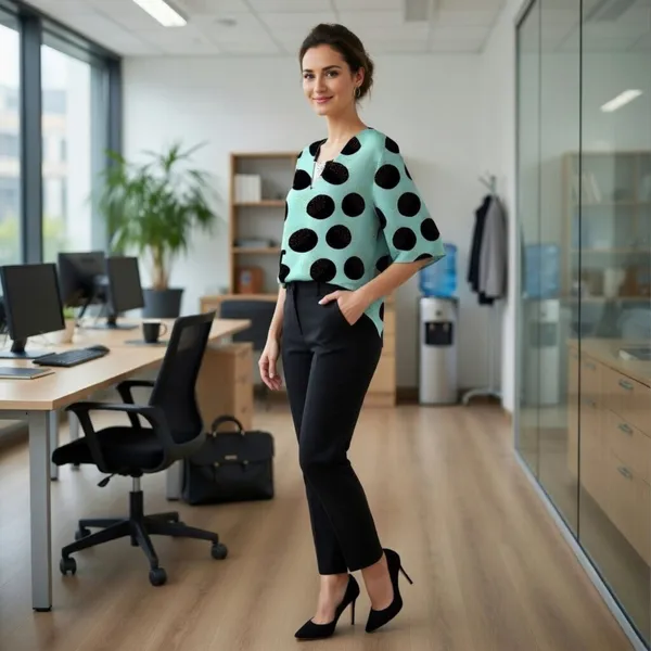BLACKSMITH_Pale_Aqua_&_Black_Lunar_Speckle_Layerd_V-Neck_Dolman_Formal_Office_Shirt_for_Women_|_Women_Stylish_Western_Tops