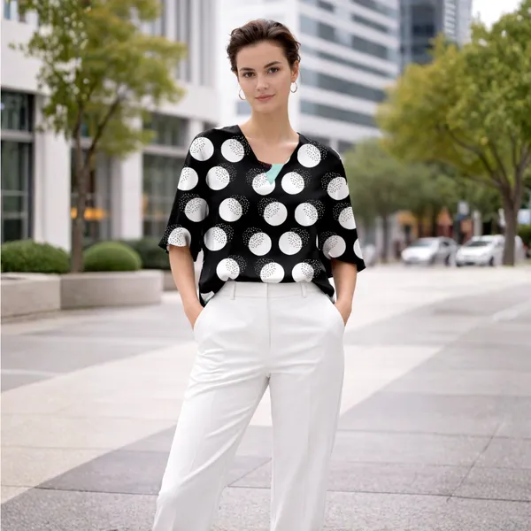 BLACKSMITH_Black_&_White_Lunar_Speckle_Lunar_Speckle_Layerd_V-Neck_Dolman_Formal_Office_Shirt_for_Women_|_Women_Stylish_Western_Tops