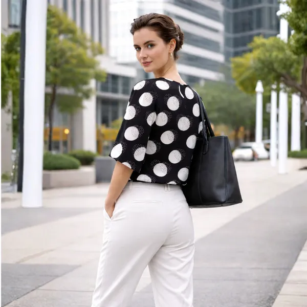 BLACKSMITH_Black_&_White_Lunar_Speckle_Lunar_Speckle_Layerd_V-Neck_Dolman_Formal_Office_Shirt_for_Women_|_Women_Stylish_Western_Tops