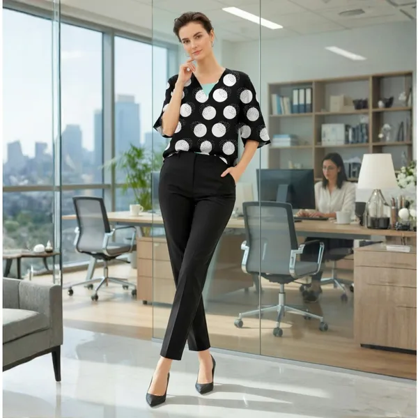 BLACKSMITH_Black_&_White_Lunar_Speckle_Lunar_Speckle_Layerd_V-Neck_Dolman_Formal_Office_Shirt_for_Women_|_Women_Stylish_Western_Tops