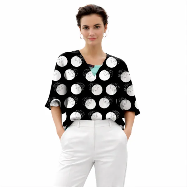 BLACKSMITH_Black_&_White_Lunar_Speckle_Lunar_Speckle_Layerd_V-Neck_Dolman_Formal_Office_Shirt_for_Women_|_Women_Stylish_Western_Tops