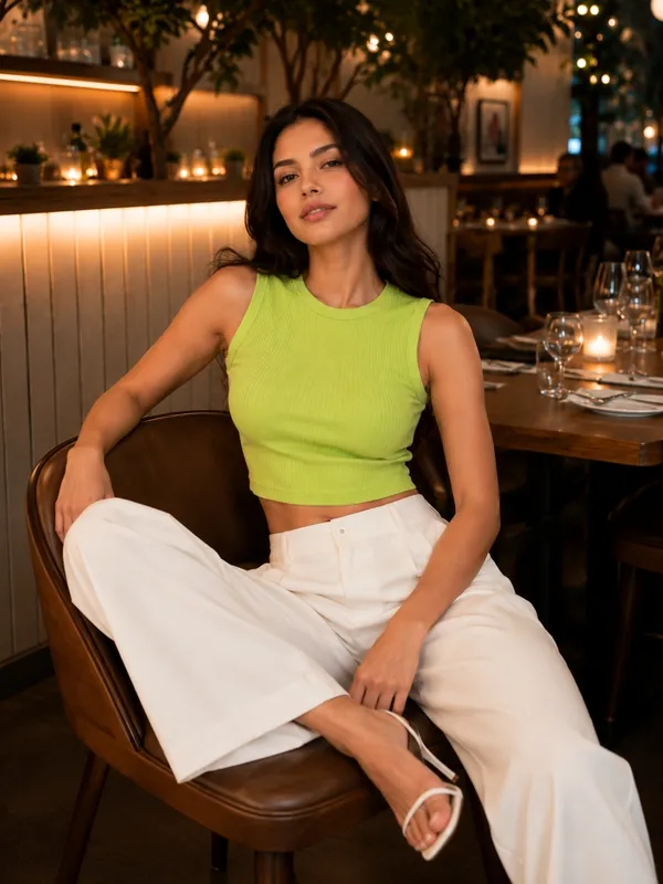 Blacksmith_Women's_&_Girls'_Lime_Green_Sleeveless_Knitted_Solid_Crew_Neck_Tank_Top_/_Crop_Top