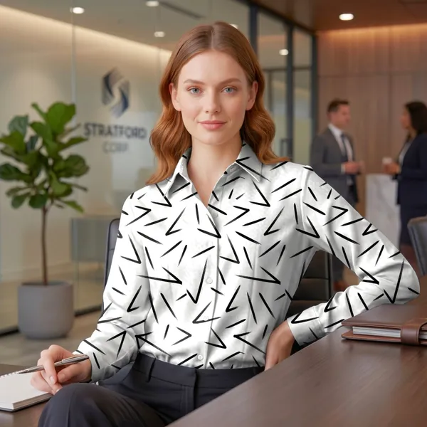 BLACKSMITH_White_Vertex_Line_Printed_Button_Down_Formal_Office_Shirt_for_Women_|_Women_Stylish_Western_Tops