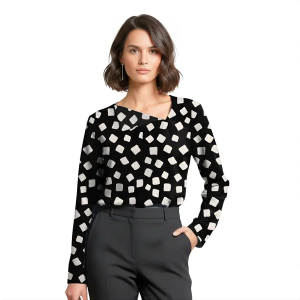 BLACKSMITH_Black_&_Beige_Cloud_Square_Asymmetrical_Formal_Office_Shirt_for_Women_|_Women_Stylish_Western_Tops