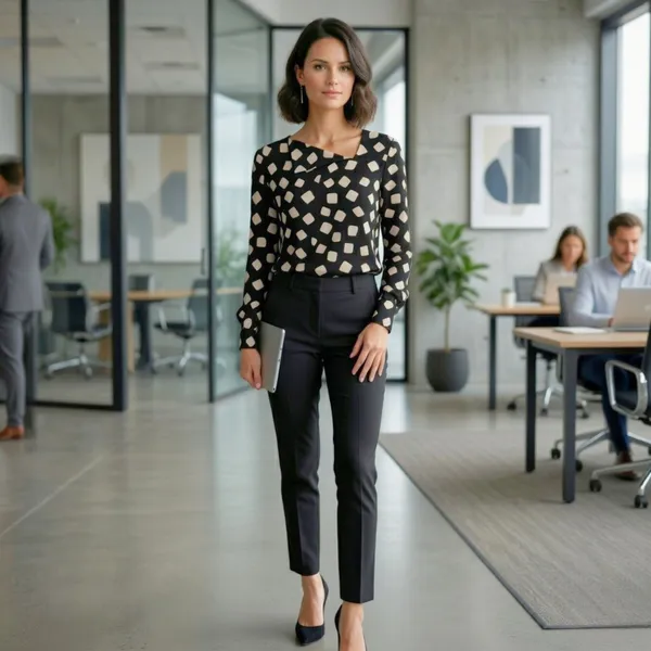 BLACKSMITH_Black_&_Beige_Cloud_Square_Asymmetrical_Formal_Office_Shirt_for_Women_|_Women_Stylish_Western_Tops
