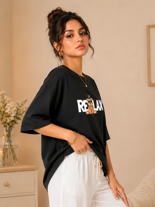 Blacksmith_Black_Relax_Teddy_Oversized_Rich_Cotton_Graphic_Print_T-Shirt_for_Women_&_Girls