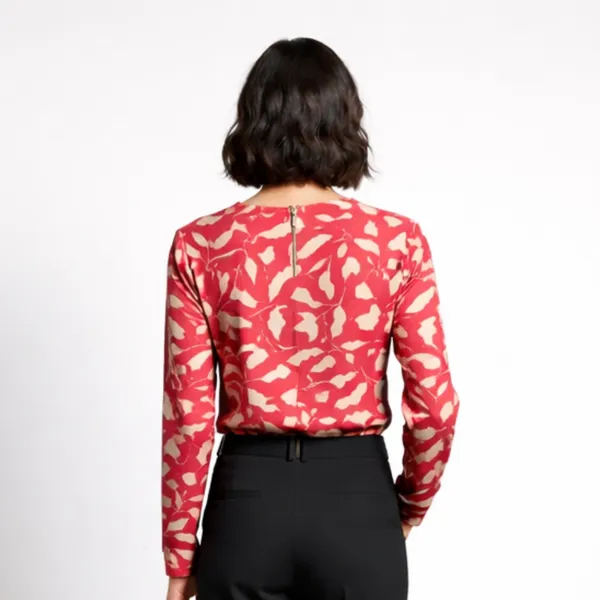BLACKSMITH_Red_&_Beige_Ivory_Leaf_Asymmetrical_Formal_Office_Shirt_for_Women_|_Women_Stylish_Western_Tops
