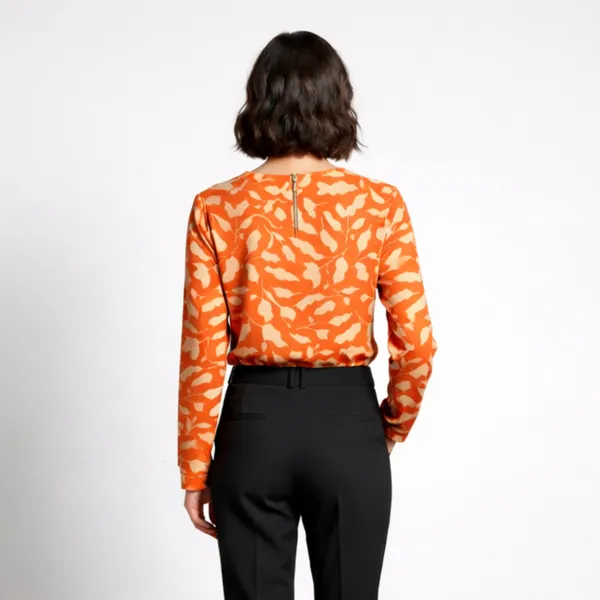 BLACKSMITH_Orange_&_Beige_Ivory_Leaf_Asymmetrical_Formal_Office_Shirt_for_Women_|_Women_Stylish_Western_Tops