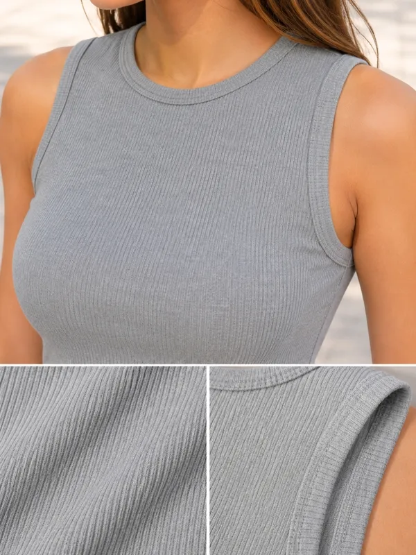 Blacksmith_Women's_&_Girls'_Grey_Melange_Sleeveless_Knitted_Solid_Crew_Neck_Tank_Top_/_Crop_Top
