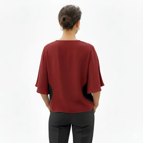 BLACKSMITH_Maroon_Layered_V-Neck_Dolman_Formal_Office_Shirt_for_Women_|_Women_Stylish_Western_Tops