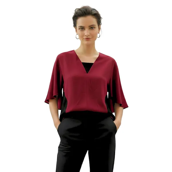 BLACKSMITH_Maroon_Layered_V-Neck_Dolman_Formal_Office_Shirt_for_Women_|_Women_Stylish_Western_Tops
