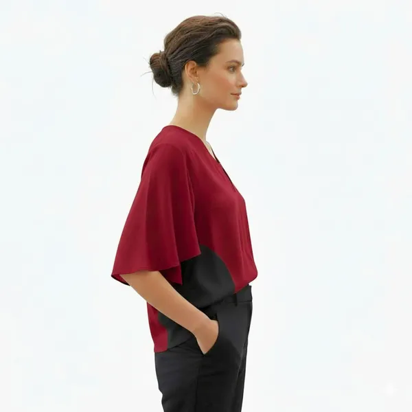 BLACKSMITH_Maroon_Layered_V-Neck_Dolman_Formal_Office_Shirt_for_Women_|_Women_Stylish_Western_Tops