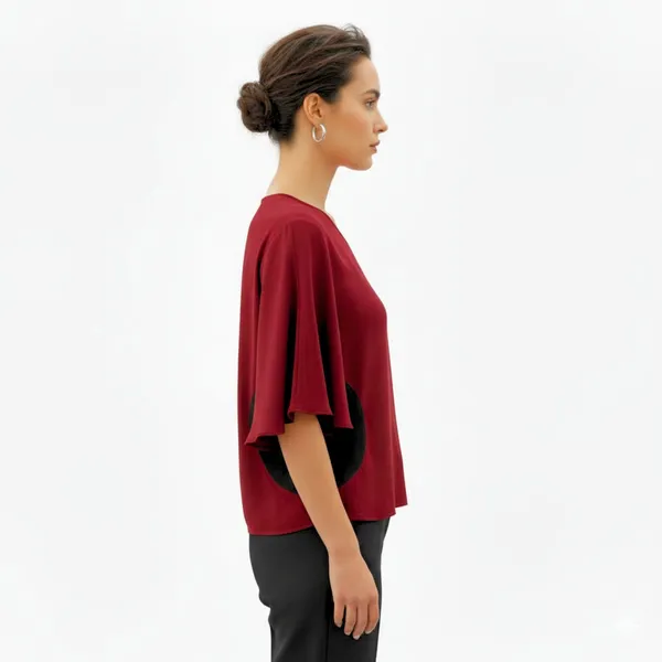 BLACKSMITH_Maroon_Layered_V-Neck_Dolman_Formal_Office_Shirt_for_Women_|_Women_Stylish_Western_Tops