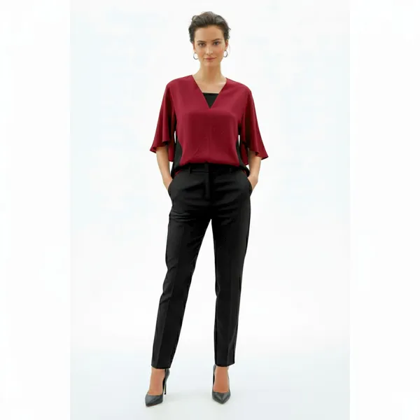 BLACKSMITH_Maroon_Layered_V-Neck_Dolman_Formal_Office_Shirt_for_Women_|_Women_Stylish_Western_Tops