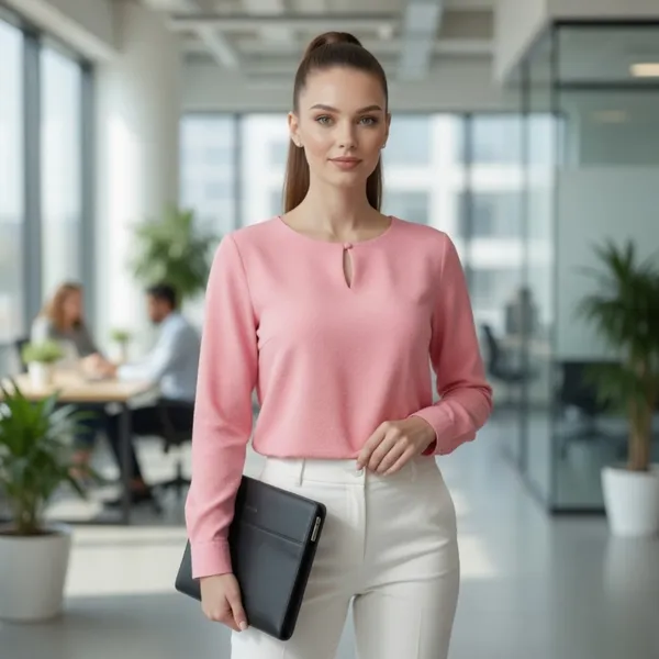 BLACKSMITH_Pink_Keyhole_Neck_Formal_Office_Shirt_for_Women_|_Women_Stylish_Western_Tops