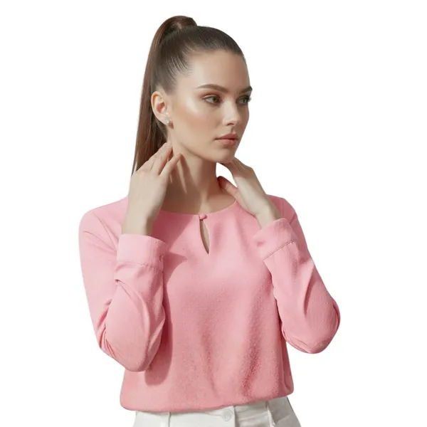 BLACKSMITH_Pink_Keyhole_Neck_Formal_Office_Shirt_for_Women_|_Women_Stylish_Western_Tops
