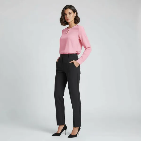 BLACKSMITH_Pink_Keyhole_Neck_Formal_Office_Shirt_for_Women_|_Women_Stylish_Western_Tops