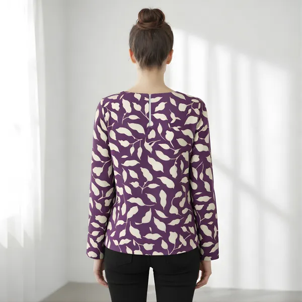BLACKSMITH_Purple_&_Beige_Ivory_Leaf's_Keyhole_Neck_Formal_Office_Shirt_for_Women_|_Women_Stylish_Western_Tops